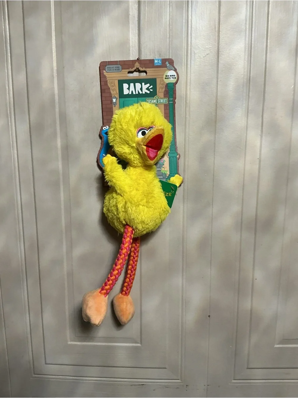 BIG BIRD BARK BOX DOG TOY TUG ROPE SQUEAKY New 14”